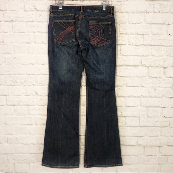 Fcuk Pink Embroidered Pocket MidRise Flare Jeans 8 - Picture 5 of 7